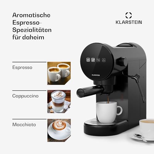 Foto von Klarstein Espresso Siebträgermaschine mit Milchaufschäumer, 0,9L Retro Mini-Espressomaschine mit Siebträger, 1360 Watt Kaffeemaschine Klein, Kaffeemaschine für Cappuccino, Latte & Macchiato