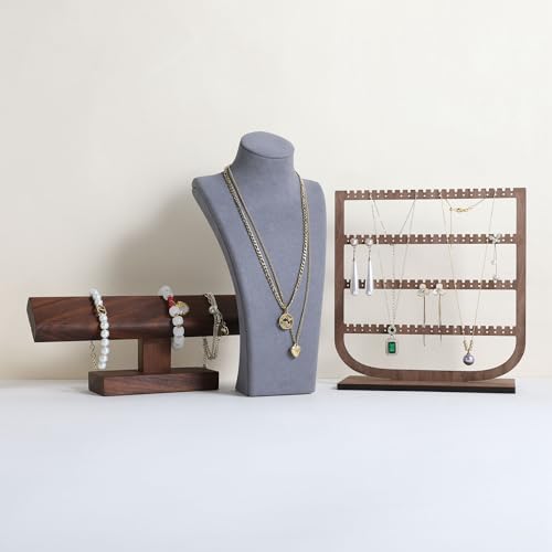 GemeShou Grey necklace storage organizer for sale, Velvet necklace holder stand, jewelry bust display stands, Jewelry Mannequin for Countertop, Showcase【Grey-Medium height 10.43 inch】 by GemeShou - Image 3
