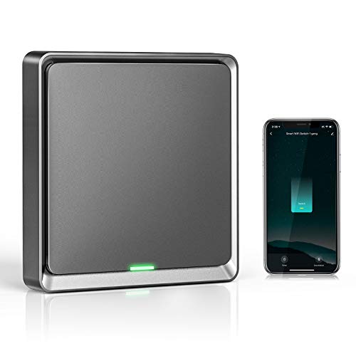 Interruptor inteligente Wifi Alexa 1 Gang, Etersky compatível com Alexa e Google Home, interruptor de parede luz controlo APP, Smart Home interruptor tátil com temporizador, neutro necessário