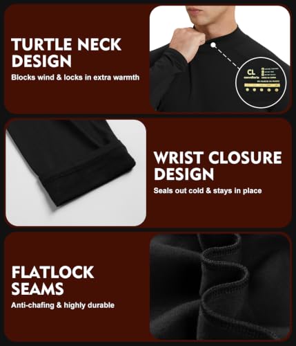 Image of Men's Thermal Shirts Mock Turtle Neck Long Sleeve Cold Weather Base Layer | Fleece Lined Tops. Ultra Soft, Moisture Wicking, 4 Way Stretch. Winter Gear For Snowboard & Daily Wear