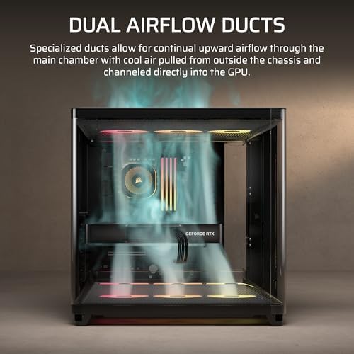 CORSAIR AIR 5400 RS-R ARGB Üçlü Bölmeli Orta Boy Tower Bilgisayar Kasası – 3X Önceden Monte Edilmiş Ters Rotor RS120-R ARGB Fan, Güçlü Soğutma için Hava Kanalları, Ters Anakart Desteği, Siyah - Görsel 4