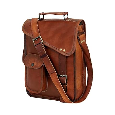 15" leather satchel tablet bag laptop case office briefcase messenger gift for men computer distressed shoulder bag, Brown, 17 Inch Cover