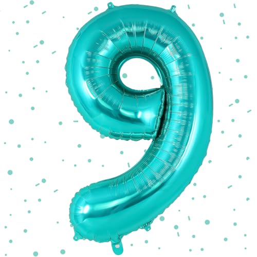 UDRKFOPK Ballons chiffres bleus et verts, Ballons chiffres 9, Ballon 9 en aluminium de 40 pouces, Ballon chiffre 9 hélium de 101 cm, Ballon anniversaire 9 pour décoration d’anniversaire de 9 ans pour
