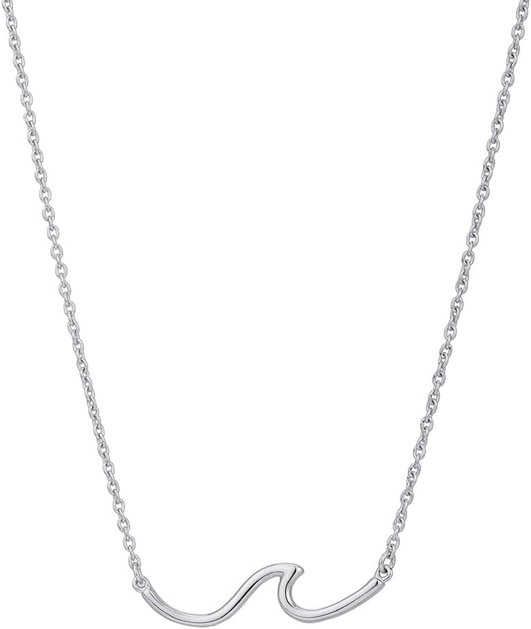 Vanbelle Sterling Silver Jewelry - Sea Wave Pendant Necklace with Rhodium Plating - Stylish Neck Chain for Womens - 31.90x7.40mm, 16" chain with 2" extender - Image 2