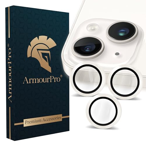 Image of ArmourPro Premium Camera Lens Protector Tempered Glass Compatible For iPhone 14 Plus and iPhone 14 Tough HD Individual Aluminum Alloy Rings 9H Camera Cover , Scratch-Resistant,Camera Lens Protection| Silver