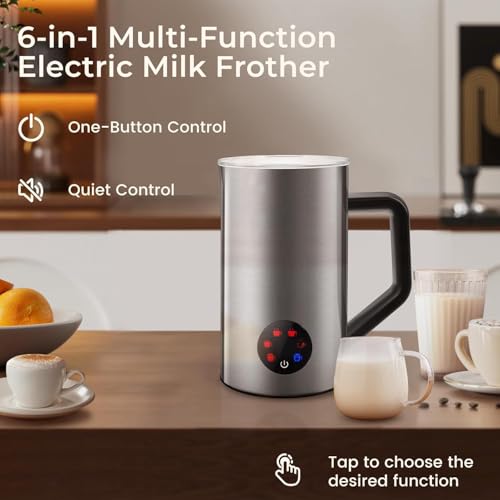MAISON HUIS Milk Frother, 6-IN-1 Electric Milk Steamer, 20oz/591ml Hot & Cold Foam Maker for Latte & Cappuccino, 550W Fast Heating Stainless Steel Milk Steamer, Hot Chocolate Maker — view 2