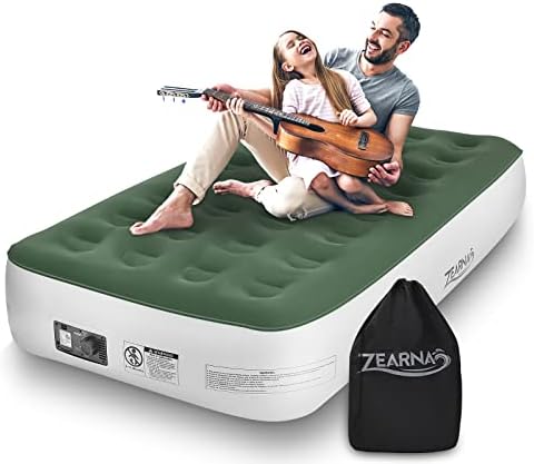 Zearna Twin Air Mattress with Built in Pump 13 Inch Inflatable Mattress for Tent Camping, Home Guest Bed - Adjustable Blow Up Mattress - Easy to Inflate (Twin Size) 75L x 39W x 13T