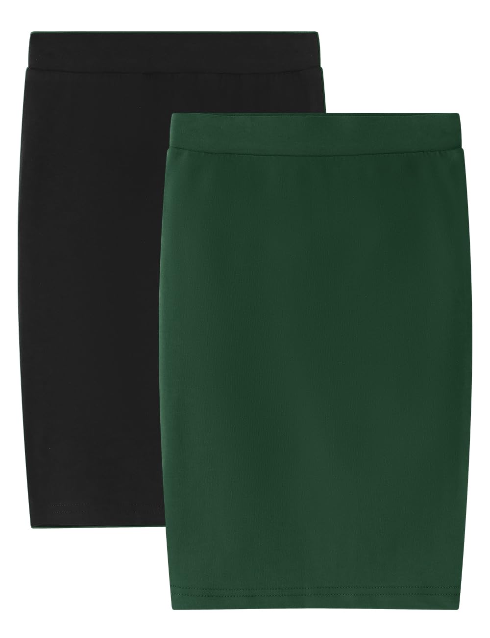 Noomelfish Girls 2 Pack Knee Length Pencil Skirts Plain Stretch Cotton Modest Skirt (5-14 Years)