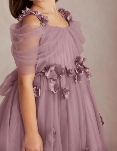 Girl's 3D Butterfly Flower Girl Dress Floral Ruffles Tulle Princess Pageant Dress Birthday with Bowtie3