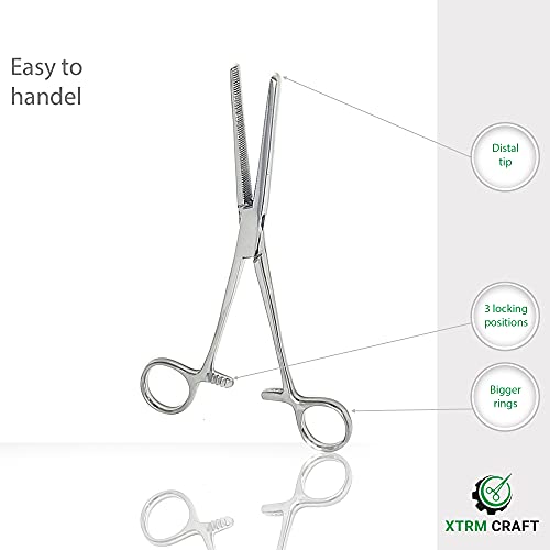 DEXSUR Precision Kelly Hemostat Forceps Locking Tweezers Clamp, Silver, Straight and Curved Stainless Steel (Straight, 7.25) - Thumbnail 6