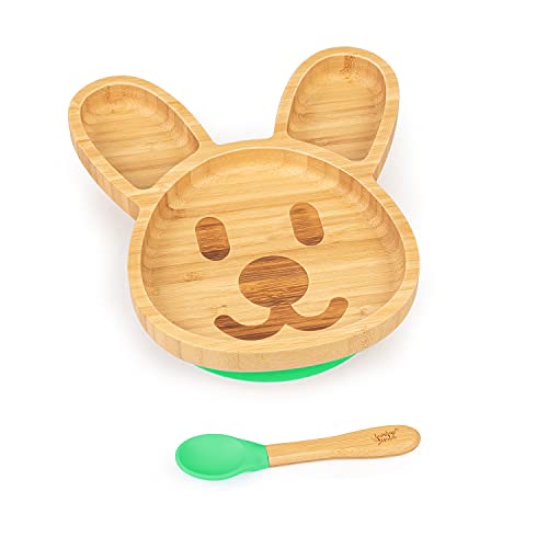 Image of bambuswald © tableware set for babies & toddlers, children's tableware spoon plate bowl, sustainable & ecological, baby plate breakfast set suction cup plate feeding, green bunny