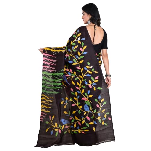 3stones black pure silk saree in pure silk – image 3