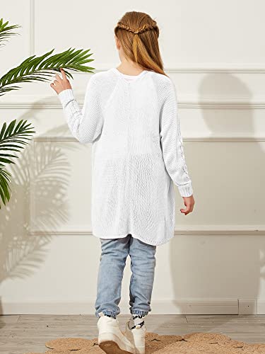 Misassy Girls Open Front Knit Batwing Sheer Cardigans Summer Boho Lightweight Long Sleeve Kimono Long Sweater White #TOP3