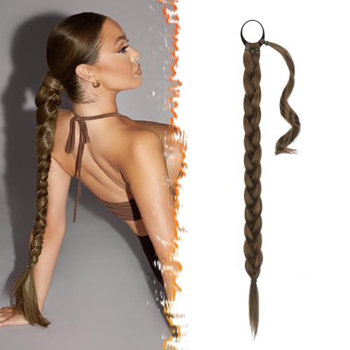 BARSDAR 26 Inch Long Brown Braid Ponytail Extension with Hair Tie Synthetic