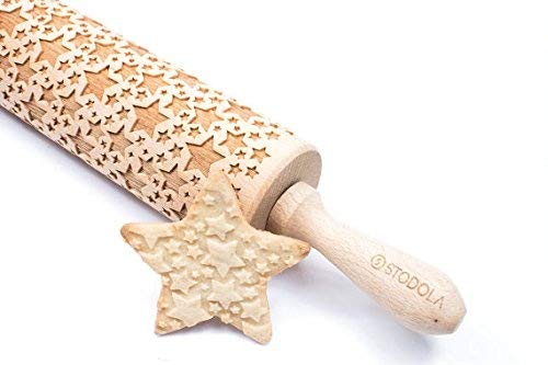 Rolling Pin Embossed With Classic Stars Pattern For Baking Engraved Cookies Size Large 16.9 Inch #TOP1
