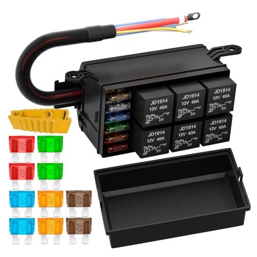 Gebildet 12V Relaiskasten,6Wege Relais Sicherungskasten,12AWG, vorverdrahtet mit Stecker,Wasserdichter Relaiskasten,6Steckplätze, ATC/ATO-Sicherungsrelaisblock,Universelles Relaispanel für AUT,Marine