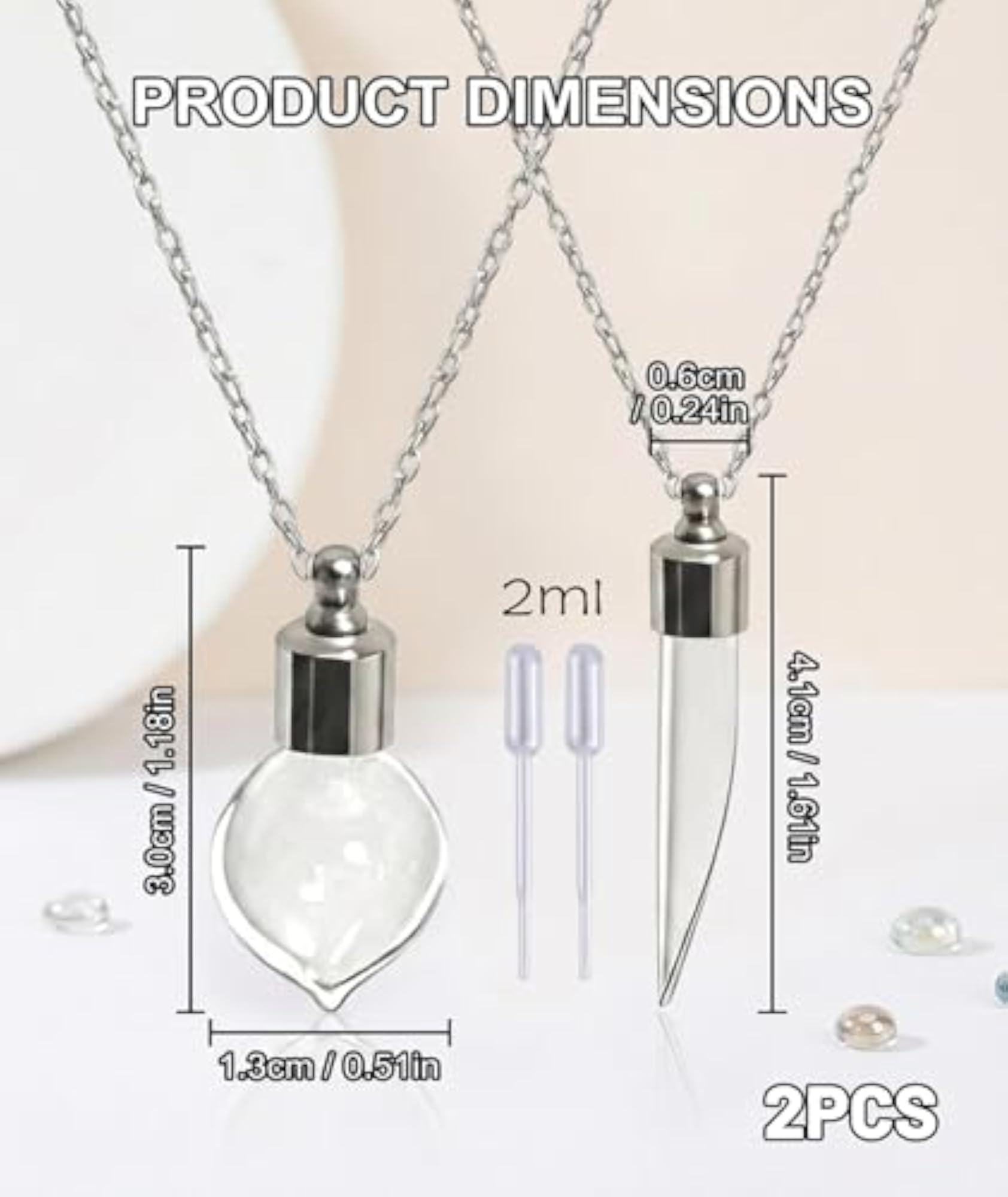 2 PCS Titanium Steel Mini Wish Bottle Pendant Necklace Set