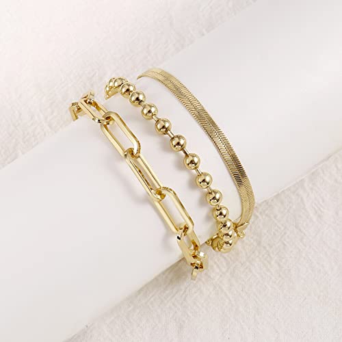 Gold Bracelets Stack For Women 14K Gold Plated Dainty Link Paperclip Chunky Set Layered Trendy Chain Stackable Bracelet Girls Jewelry #TOP2