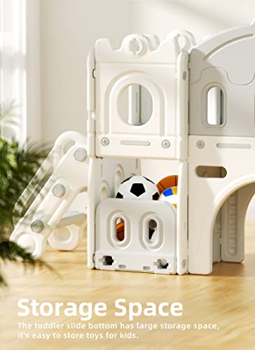Glaf Toddler Slide 8 In 1 Kids Slide Freestanding Climber Slides Playset With Telescope Basketball Hoop Tunnel Storage Space And Ball For Outdoor Indoor Playground For Age 1 Year And Up (Grey & White) #TOP6