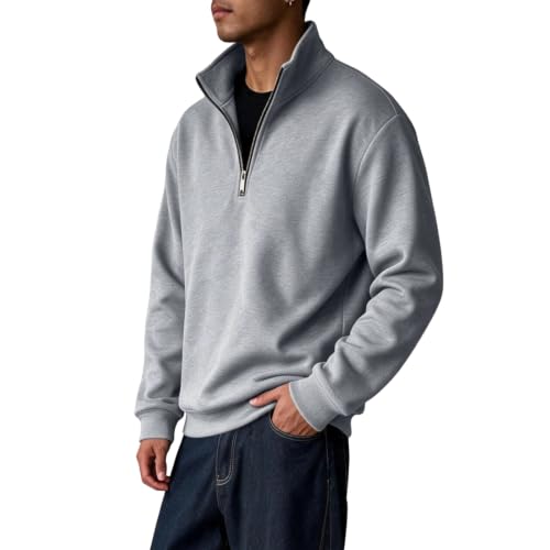 Mens Pullover Quarter Zip Mockneck Big and Tall Polo Neck Long Sweatshirt - image 3