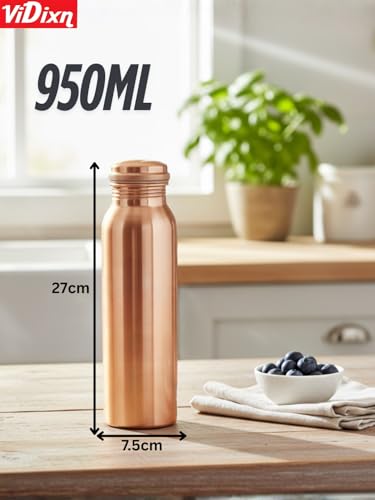 Image of 100% Pure Copper Water Bottle 950ml - Ayurvedic Leak-Proof Copper Bottle for Drinking Water - Handcrafted Mandala Design - BPA-Free & Eco-Friendly - Improves Immunity & Digestion (Copper Plain)