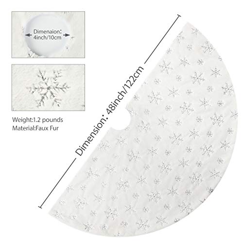 Lighted Christmas Gnome Santa & Snowy White Faux Fur Tree Skirt For Xmas Holiday Home Party Decorations Ornaments (White/Silver) #TOP6