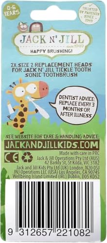Image of Jack N' Jill Tickle Tooth Sonic Electric Toothbrush Replacement, Set of 2 | Gentle Cleaning, Made for Tiny Teeth, LED Inspection Light, Extra Soft Bristles, For Babies & Kids