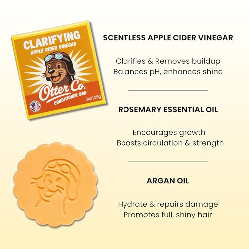 Image of Otter co. Clarifying Apple Cider Vinegar Conditioner Bar - Argan oil, Rosemary, Jojoba & Castor - Hydrating, Vegan, Sulfate Free & Non Toxic - For Women Bar Conditioner, All Hair Types, Made in USA