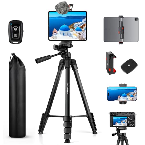 SPEMUNTO 170 cm/67" Tripod for iPhone iPad, Professional Aluminum Camera Tripod with Wireless Remote Carry Bag, Travel Cell Phone Trepied for Video Recording Selfie Stick Live Stream Vlogging by SPEMUNTO - Used condition - CA$18.59