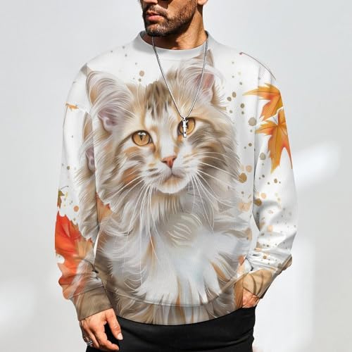 Mens Crewneck Sweater Fall Cat Crew Neck Sweater Long Sleeve Pullover Sweaters2