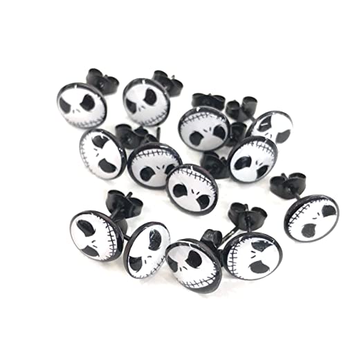 2Pcs Stainless Steel Gothic Skull Face Halloween Earrings Punk Coktail Party Biker Stud Earrings For Women Girls Men Boys-Silver #TOP3