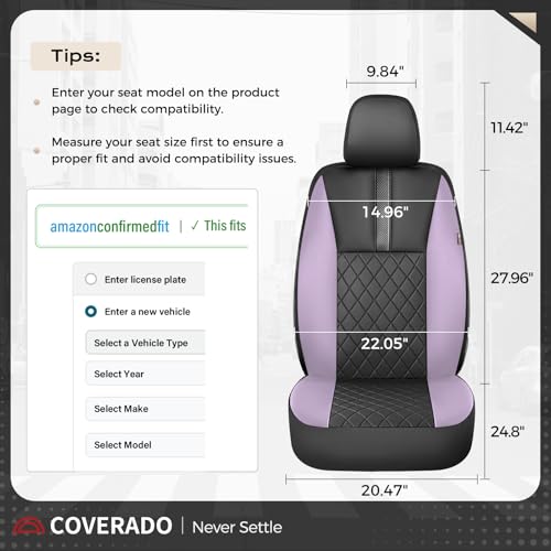 Image of Coverado Car Seat Covers Front Pair, Automotive Leather Seat Covers for Car,Universal Fit Front Back Seat Cover, Non-Slip Waterproof Breathable Car Seat Protector