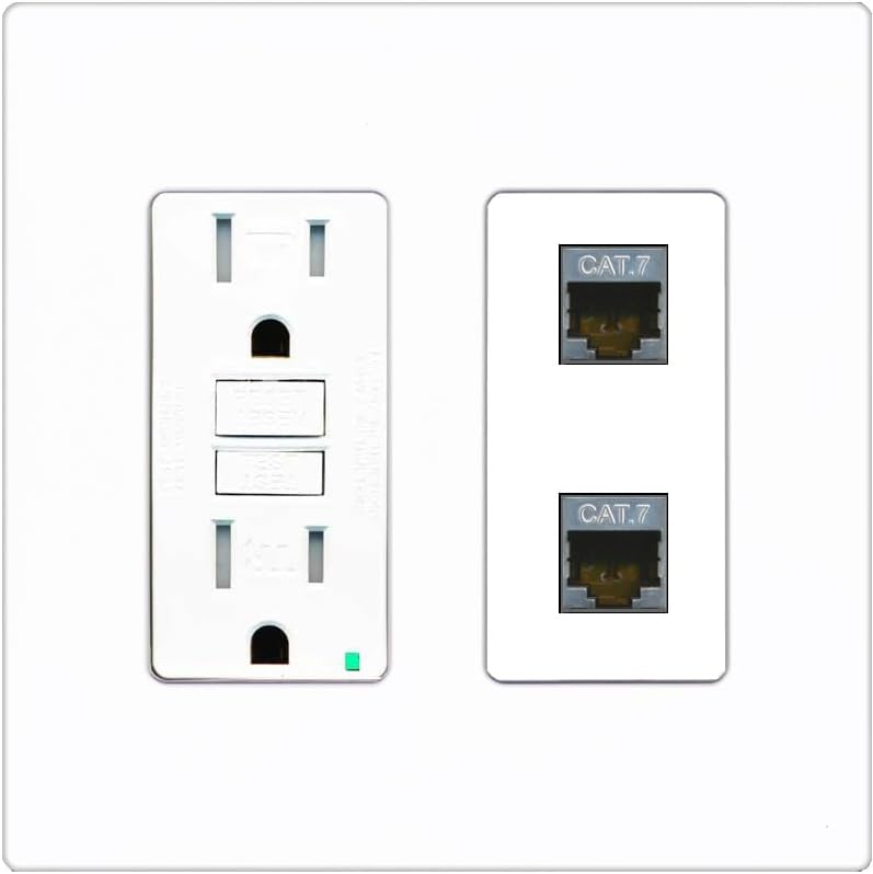 RiteAV 2 Port Cat7 Shielded Ethernet Wall Plate - GFCI Outlet [White]