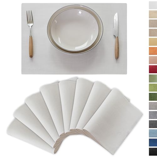 Demetex White Place Mats Set of 8 Washable Linen Placemats Heat Resistant Decorative Table Placemat for Holiday Party Wedding, 13x19 inch, Pure White