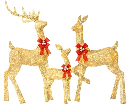 Jingle Joy Gold – 3-Piece Lighted Deer Family (5ft Set)