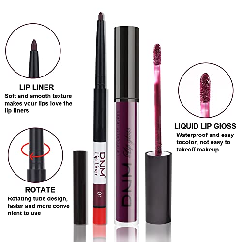 2Pcs Matte Dark Purple Lip Liner And Lipstick Makeup Set, Burgundy Matte Lipstick 24H And Lip Liner Set Deep Berry Matt Lip Gloss Waterproof Long Lasting Lip Liner Lipstick Set Dark Colors (#01) #TOP2