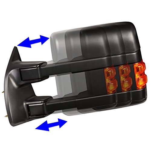 Dna Motoring Twm-027-T666-Bk-Am Pair Of Black Manual Telescopic Foldable Towing Side Mirrors W/ Turn Signal Compatible With 08-16 F250 / F350 / F450 / F550 Super Duty #TOP2