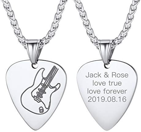 Suplight 316L Stainless Steel Guitar Picks/Bass Music Note Necklace for Men Women, Music Lover Pendant Rock Punk Jewelry, Custom Free Engraving