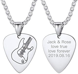 Suplight 316L Stainless Steel Guitar Picks/Bass Music Note Necklace for Men Women, Music Lover Pendant Rock Punk Jewelry, Custom Free Engraving