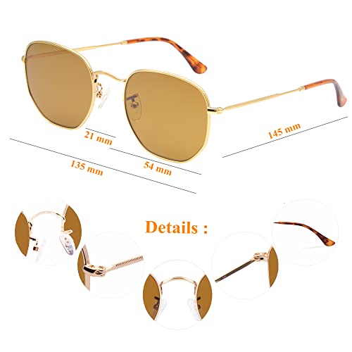 Image of Retro Glass Lens Hexagonal Sunglasses for Men Women Vintage Square Metal Frame Flat Lens Sun glasses