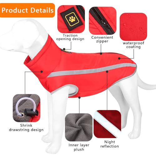 Voarge Waterproof Dog Coat Winter Warm Jacket, Dogs Pet Fleece Vest with Smooth Zipper - Image 4