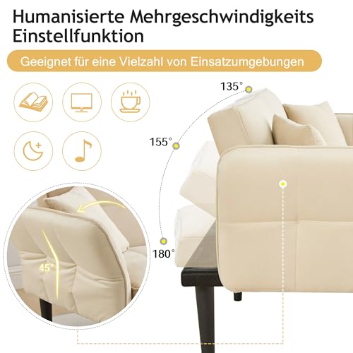 KecDuey Sofá cama acolchado, 2 en 1 ajustable, dos plazas con funda de terciopelo, reposabrazos plegables y función de sueño, ideal para espacios pequeños (beige) - imagen 4