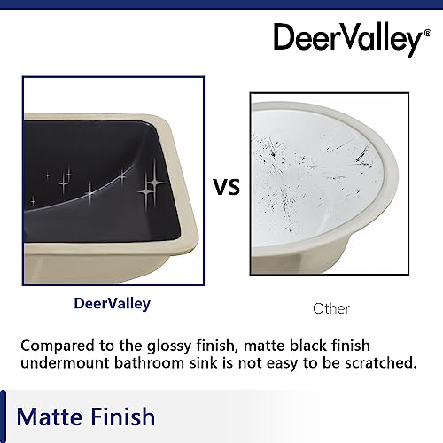 DeerValley DV-1U0086 Ally Undermount Bathroom Sink 21'' x 15'' Rectangular Bathroom Undermount Sink Vitreous China Bathroom Sink with Overflow, Matte Black