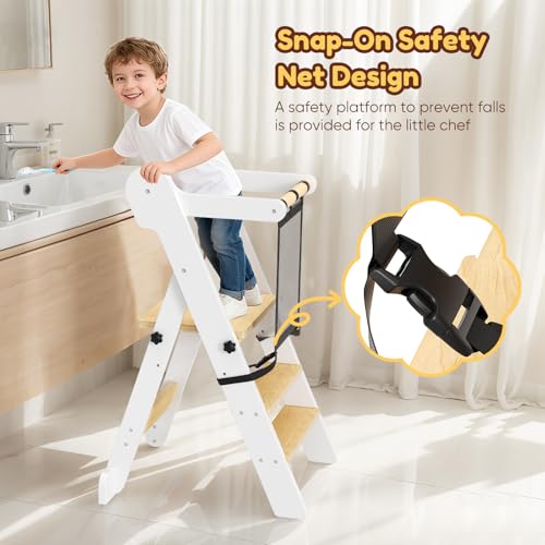Miniatura 2 de Niktulo Torre De Aprendizaje Plegable Con Bolsa De Malla,Escalón Para Niños Ajustable En Altura De 2 Escalones,Torre Multiusos Para Niños Fácil De Montar