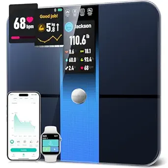 RunStar Scale for Body Weight, Precision Digital Bathroom Smart Scale with 3.5" TFT Color Large Display for BMI Muscle Mass Heart Rate, 22 Body Composition Analyzer Sync APP, 400lb