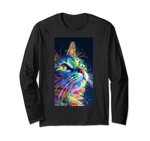 Psychedelic Cat Surreal Colorful cat Neon kitty Long Sleeve T-Shirt