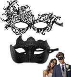 SHIFANQI Venezianische Maske, 2 Stück Maskenball Masken mit Glitzer für Damen und Herren, Elegante Face Maske für Karneval, Maskerade, Halloween, Kostümparty und Mardi Gras, Schwarz