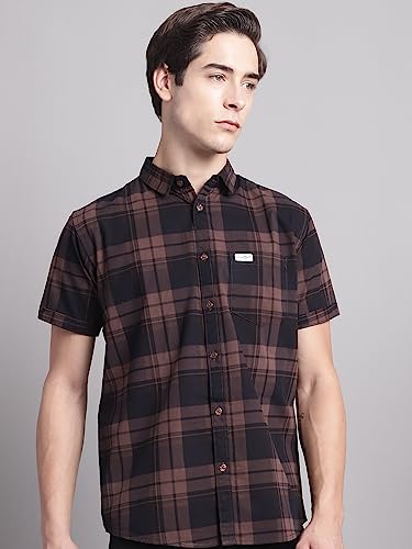 Image of Majestic Man Men Cotton Checkered Half Sleeve Slim Fit Casual Shirt