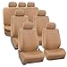 FH Group FH-PU002-1217 3 Row PU Leather Car Seat Covers w. 7 Headrests, Airbag Compatible and Split Bench, Solid Beige Color- Fit Most Car, Truck, SUV, or Van