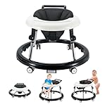 Baby Walker with Wheels, Activity Center with Mute Wheels Anti-Rollover, 5-Position Height Adjustable Foldable Baby Walker(Black)